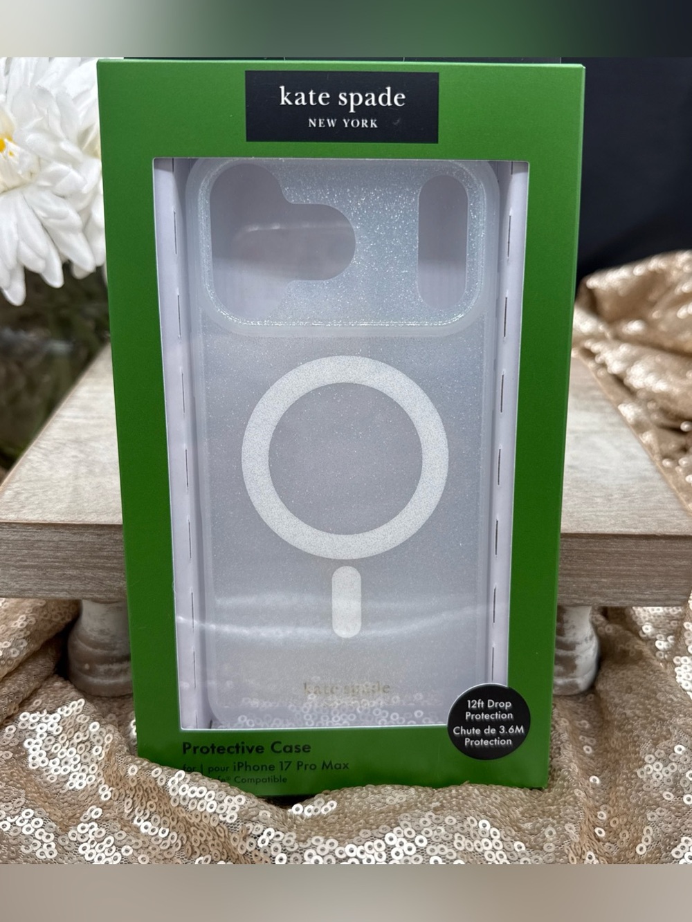 Kate Spade Clear Iridescent Glitter MagSafe iPhone Case 17 pro max NIB